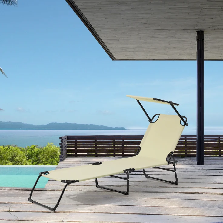 2er Set Sonnenliege Lomeda mit Sonnendach 187x53x27cm Creme [casa. pro] – Bild 6