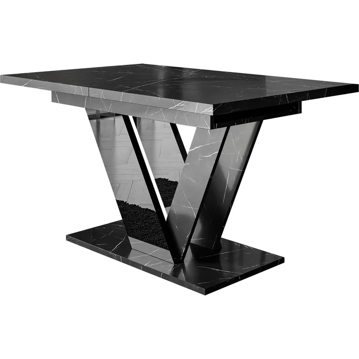 Mirjan24 'Ditenti' ausziehbarer Esstisch, Holz, 76x80 x (120 - 160) cm, Schwarz hochglanz / Marmor-Optik – Bild 2