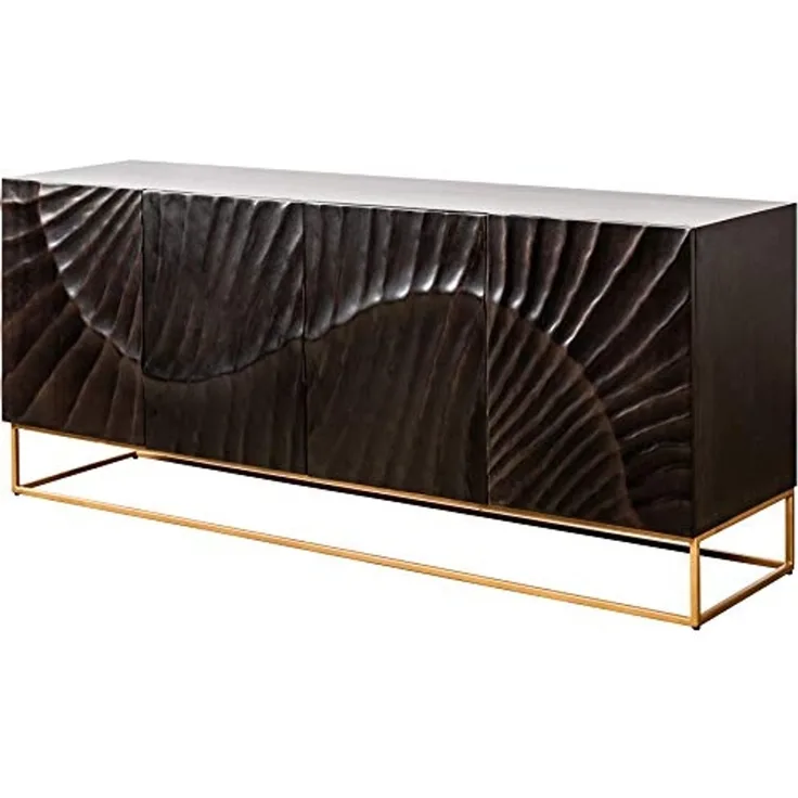 riess-ambiente Sideboard SCORPION 180cm schwarz / gold · Anrichte aus Mango-Massivholz, Metall-Gestell · Kommode mit 4 Fächern · 3D Schnitzereien · Wohnzimmer