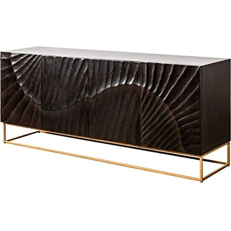 riess-ambiente Sideboard SCORPION 180cm schwarz / gold · Anrichte aus Mango-Massivholz, Metall-Gestell · Kommode mit 4 Fächern · 3D Schnitzereien · Wohnzimmer – Bild 1