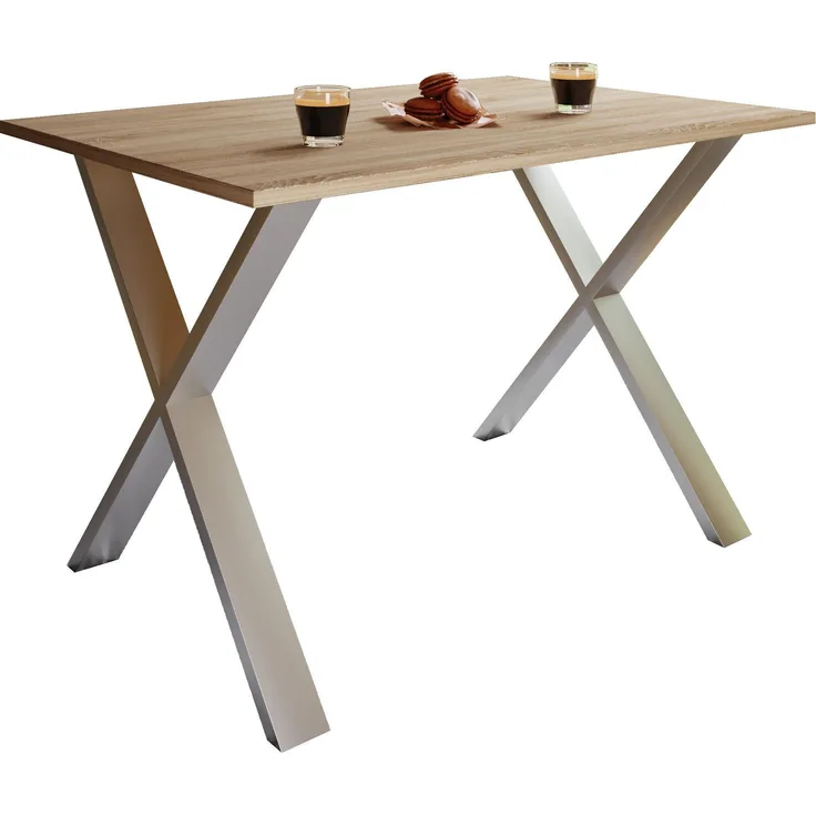 VCM Esstisch Xona 916872 Silber / Sonoma-Eiche H. 76 x B. 140 x T. 80 cm