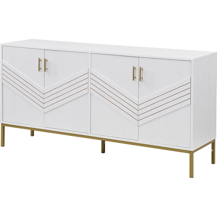 ZUBALIYA Sideboard 160x40x80,5 cm, mit verstellbaren Einlegeböden, mit 4 Türen, aus MDF, Weiß / Holzfarben – Bild 18