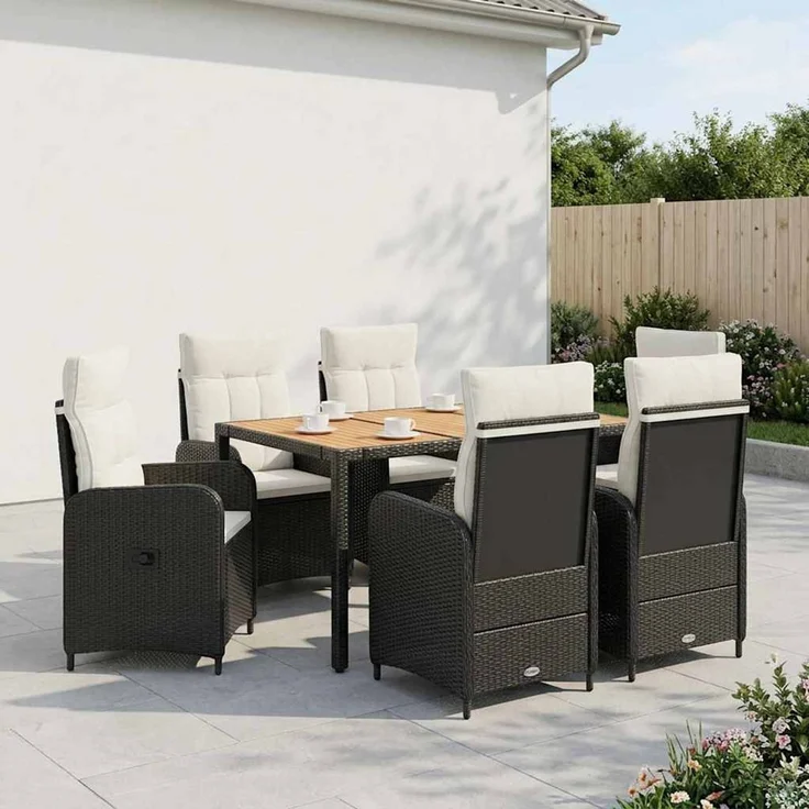 vidaXL Outdoortisch-Set 7 stk. Schwarz und Cremeweiß 150 x 90 x 75 cm 3422271 – Bild 3