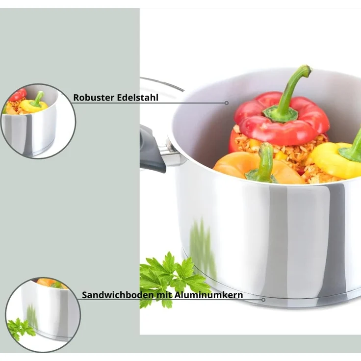 Genius Kochtopf Genius Cerafit Steel Kochtopf-Set 20cm (3,6l) + 24cm (6l), Edelstahl 18/10 (Set, 2 Töpfe), Antihaft-Beschichtung – Bild 2