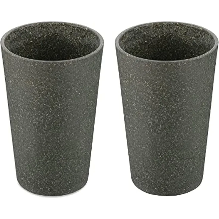 Koziol Becher 2er-Set Connect Cup L, Trinkgläser, Kunststoff-Holz-Mix, Nature Ash Grey, 350 ml, 7022701