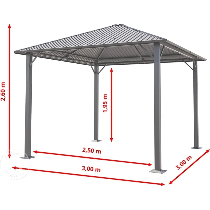TOOLPORT Gartenpavillon 3x3 m mit Stahldach - Hardtop Pavillon mit 4 Seitenteilen und Moskitonetzen in Grau – Bild 9