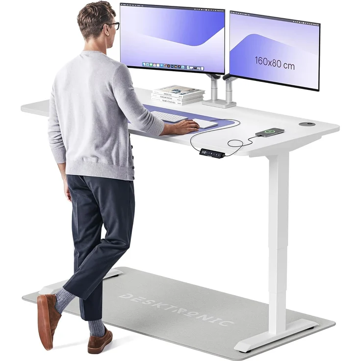 Höhenverstellbarer Schreibtisch - Höhenverstellbar Elektrisch mit Flüsterleisem Dual-Motor & Touchscreen - Hohe Tragfähigkeit - Stehtisch von Desktronic, Weiß + Weiß, 160x80 cm – Bild 1