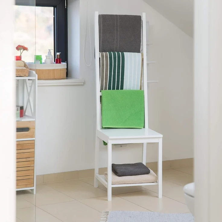 Relaxdays Handtuchhalter aus Bambus weiß – Bild 2