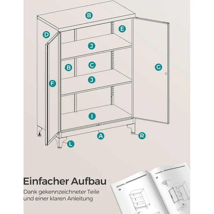 Songmics Aktenschrank, Mehrzweckschrank, Büroschrank mit 2 Türen, Schrank abschließbar, Stahl, tintenschwarz, 40 x 60 x 90 cm – Bild 8