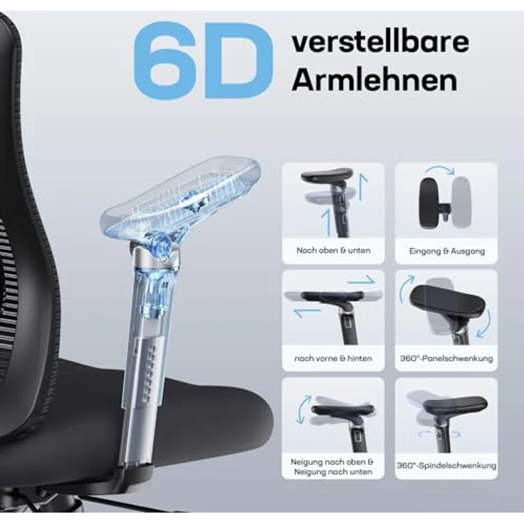 Marsail Bürostuhl mit 6D-Armlehnen, 3D-verstellbarer Kopfstütze, Schiebesitz, Lendenwirbelstütze, 4-Position-Neigungsschloss – hoher und großer Schreibtischstuhl mit Kapazität von 150kg, Schwarz, 4PCS – Bild 5