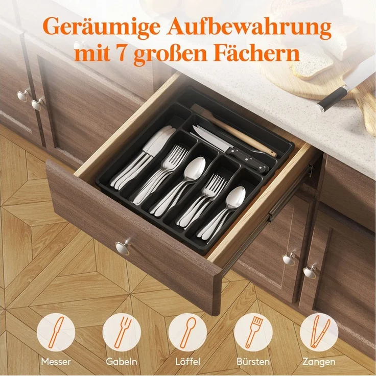 Lifewit Besteckeinsatz Schublade Organizer Küche, 7 Fächern (Set, 1-tlg), Stabil – Bild 4