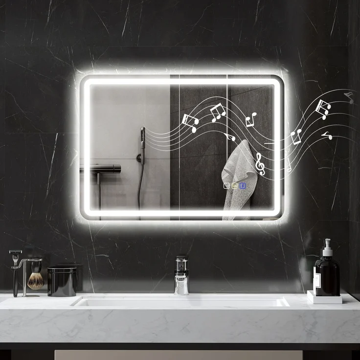 MELAYR, Badezimmerspiegel mit LED-Beleuchtung, Anti-Beschlags-Pad, 3 verstellbare Farben, 70 x 50 x 3.5 cm, Silber – Bild 3