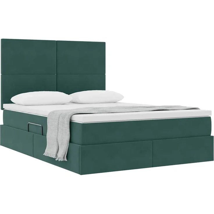 vidaXL Aufbewahrungsbett mit Matratze Dunkelgrün 140 x 190 cm Samt 3371970 – Bild 3