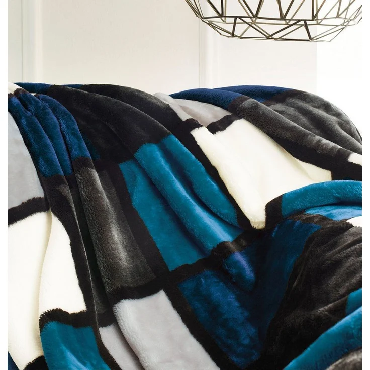 Gözze - Weiche Kuscheldecke, Cashmere Feeling, Hohes Stoffgewicht 500 g/m², Antigua, 150x200 cm - Blau/Silber/Weiß – Bild 1