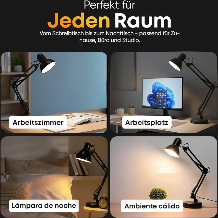 Goods+Gadgets LED Schreibtischlampe LED Schreibtischlampe mit Arm–Verstellbare Tischlampe für Büro & Home, mit Gelenk-Arm aus Metall inkl. LED Glühbirne, Arbeitslampe – Bild 6