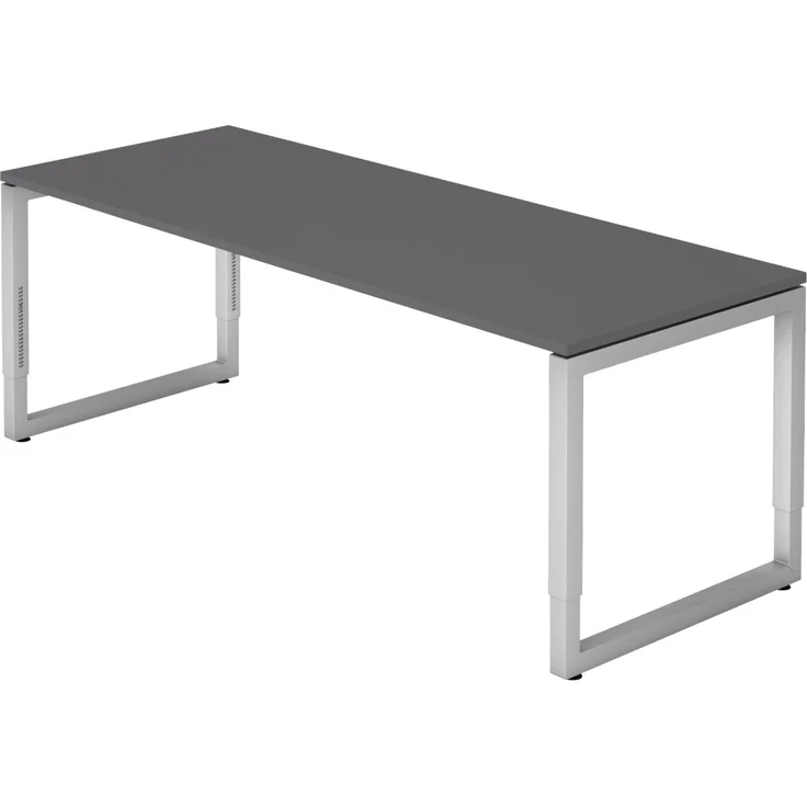 bümö höhenverstellbarer Schreibtisch R-Serie 200x80 cm in graphit, Gestell in Silber - großer PC Tisch für's Büro manuell höhenverstellbar, Computertisch verstellbar, RS-20-G-S – Bild 1