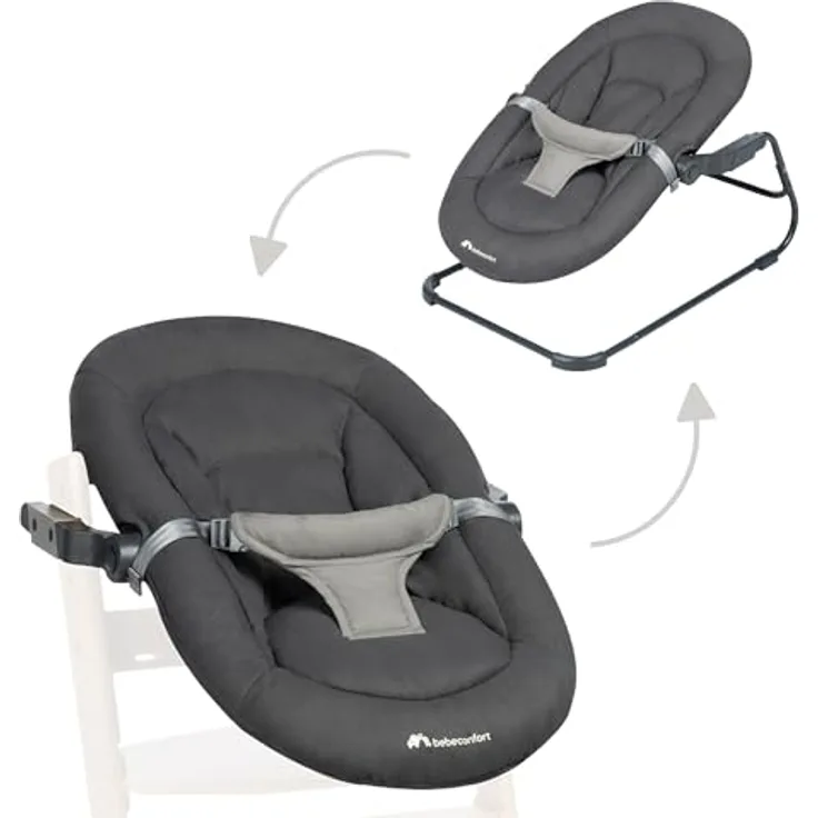 Bebeconfort Timba Baby, 2-in-1 Babywippe und Hochstuhlaufsatz, gepolsterter Sitz in Tinted Graphite, für Neugeborene bis 9 kg