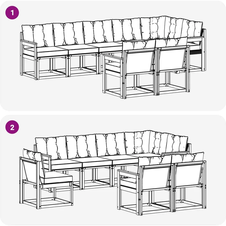 vidaXL Outdoor-Sofagarnitur 8 stk. 7-Sitzer Weiß und Schwarz 3389590 – Bild 8