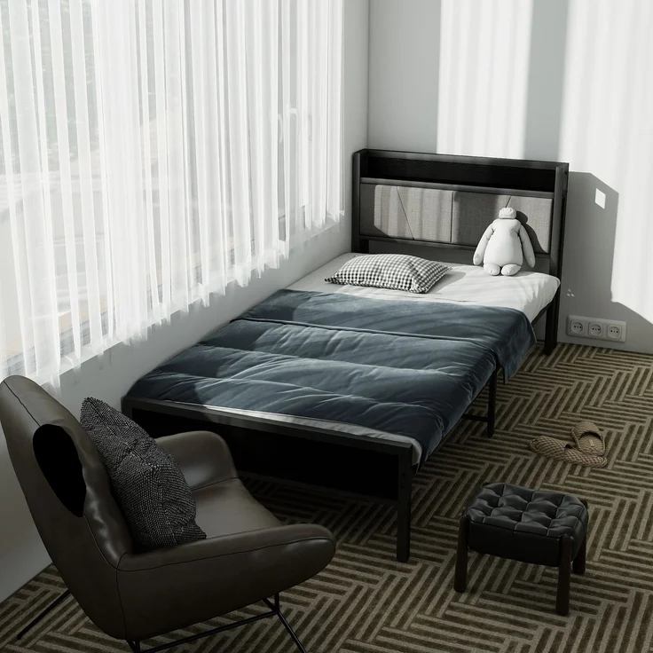 Metallbett 90x200 cm mit USB & Stauraum-Kopfteil, Schwarz, Traglast 400 kg (ohne Matratze) – Bild 8