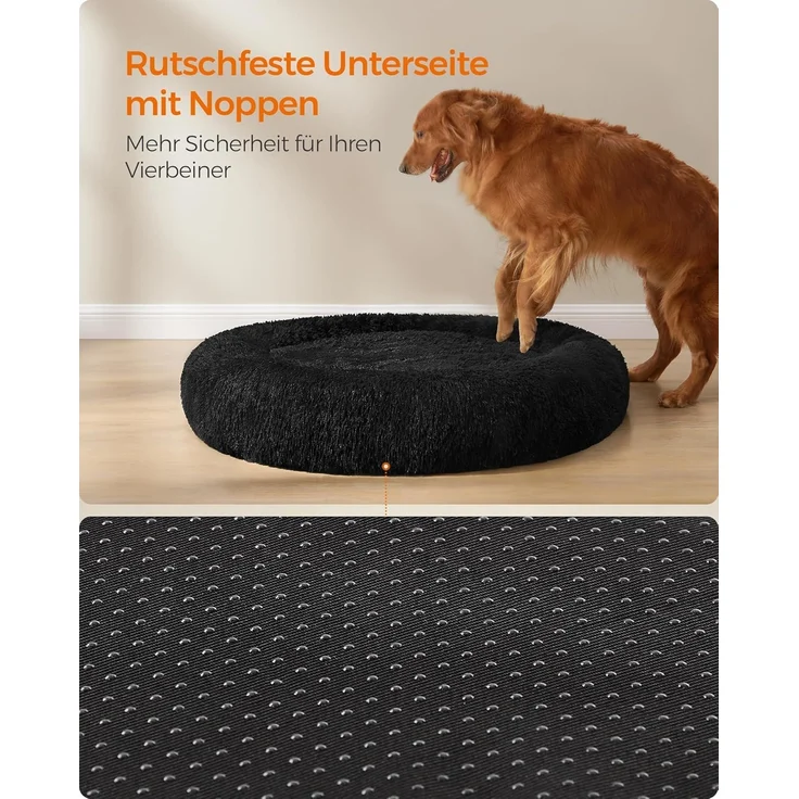 Feandrea Hundebett flauschig, Katzenbett, Donut Kissen, waschbar, Polsterung in der Mitte herausnehmbar, Langer Plüsch, 120 cm Durchmesser, tintenschwarz PGW043B01 – Bild 7