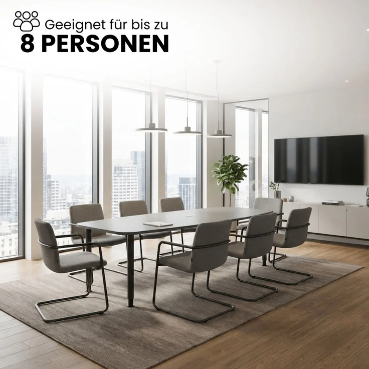 bümö Konferenztisch oval 220x103 cm in Eiche, Tischsäulen in Graphit - Großer Besprechungstisch, Meetingtisch für 8 Personen, XL-Tisch für Konferenzraum, Meeting & Besprechungsraum, KT22S-E-G – Bild 6