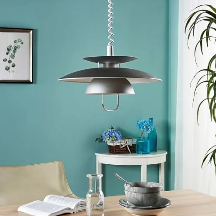 Lindby Hängelampe Nadija, höhenverstellbare Pendelleuchte, grau, 43 cm, E27 – Bild 3