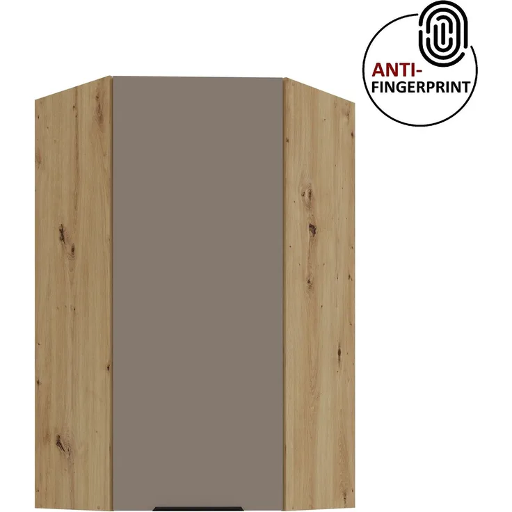 Küchen Eckhängeschrank 60x60 cm - Höhe 90 cm Küche ARIA Sandgrau ultra matt + Eiche Artisan matt, hochwertige Fronten mit Anti Fingerprint Beschichtung Küchenzeile Küchenblock