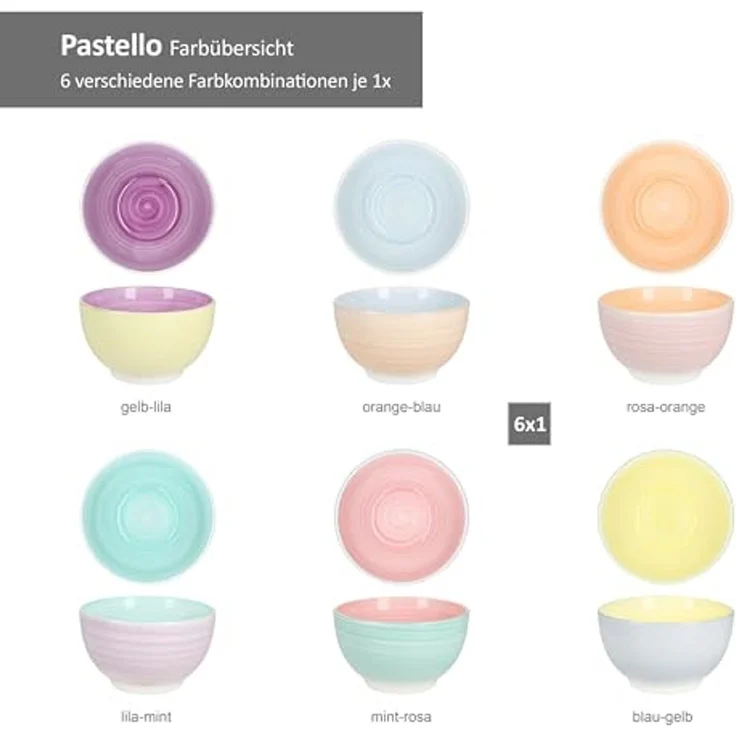 MamboCat Müslischale Pastello 6er Set Müsli-Schale Ø14cm 500ml bunte Pastell-Schüssel – Bild 4