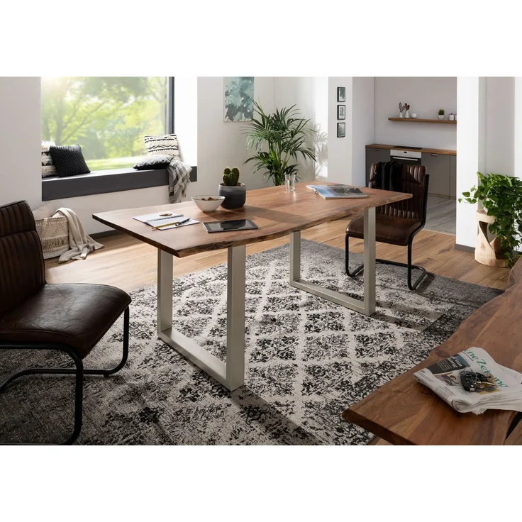 Baumtisch Akazie 140x90x76 natur Beine silber matt FREEFORM 3 – Bild 2