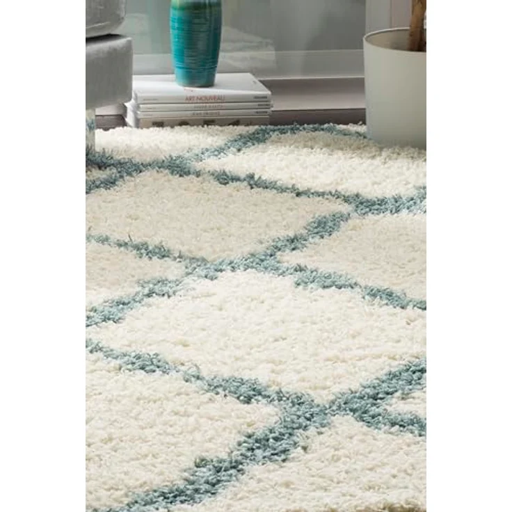 SAFAVIEH Zottelig Teppich für Wohnzimmer, Esszimmer, Schlafzimmer - Dallas Shag Collection, Hoher Flor, Elfenbein und Hellblau, 183 X 274 cm – Bild 7