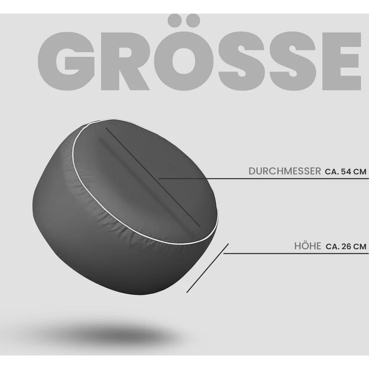 Sitzpouf - Indoor/Outdoor - Sitzkissen Ø54 cm x 26 cm - wasserabweisend ( Lotusblüteneffekt ) - Platzsparend / Innovativ - Innenkissen aufblasbar - Belastbar bis 100kg Anthrazit – Bild 2