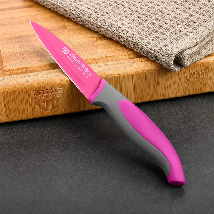 3er Set Küchenmesser mit Klingenschutz pink C4 – Bild 4