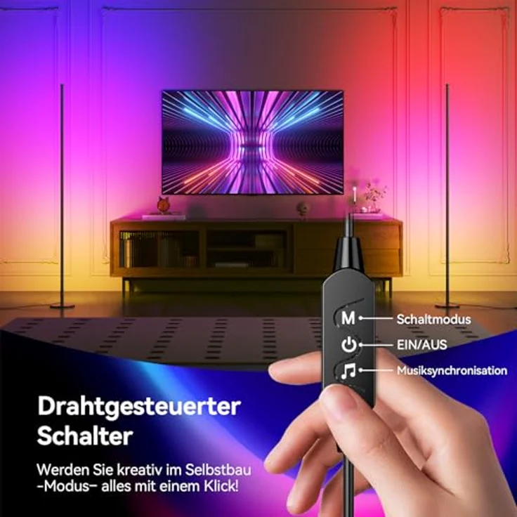 YICAIZI LED Stehlampe Wohnzimmer - 160cm RGB Ecklampe Dimmbar, Standleuchte LED mit Fernbedienung und APP, 16 Millionen Farben, Musikmodi, DIY-Modus & Timing -Funktion für Schlafzimmer, Gaming – Bild 7