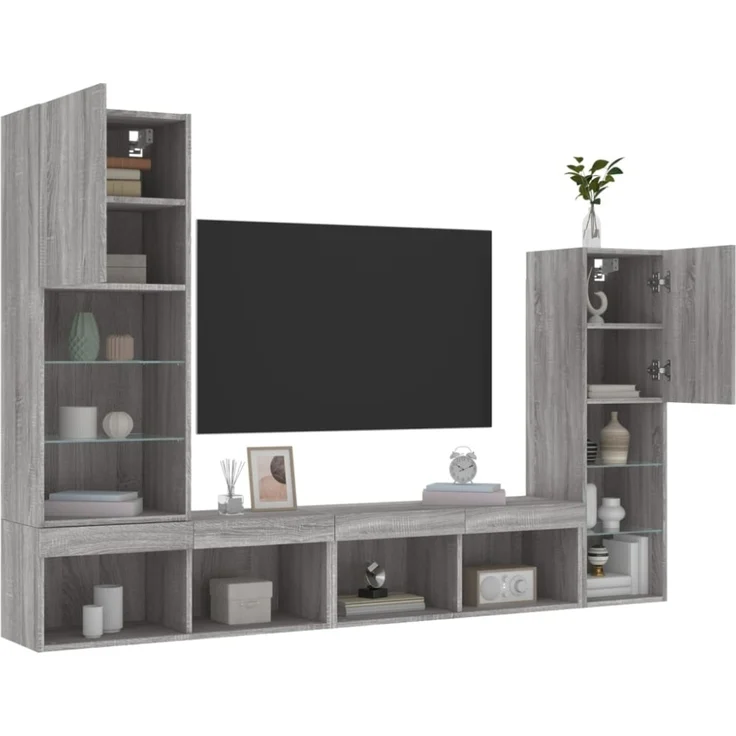 vidaXL 4-tlg. Wohnwand mit LED-Beleuchtung Grau Sonoma Holzwerkstoff 3216659 – Bild 1