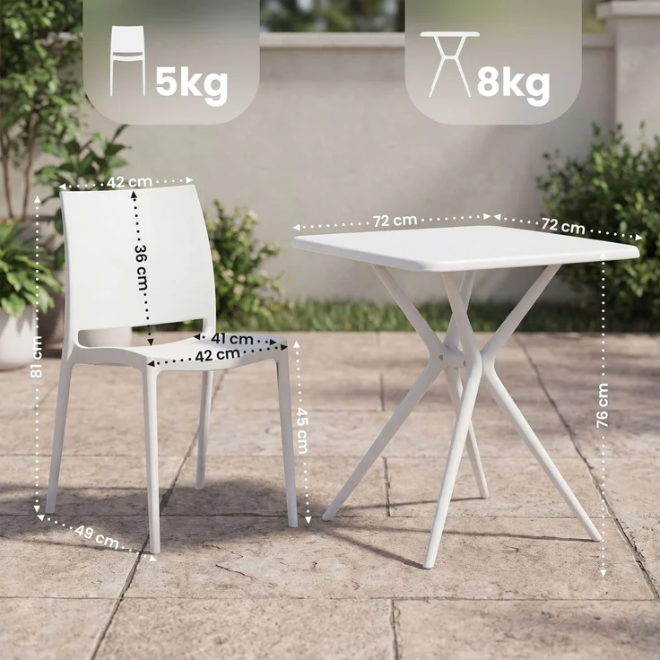 Gartenmöbel-Set GRETA mit 2 Stühlen - 156x72x81cm, Kunststoff, Weiß | Balkonset Gartenset Tisch mit Stühlen Bistroset Outdoor – Bild 2