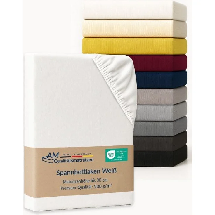 AM Qualitätsmatratzen Spannbettlaken Baumwolle in weiß, Bettlaken für Familienbetten, Made in Germany, Baumwolle, Gummizug: rundum, (1 Stück), 270x200x30 – Bild 4