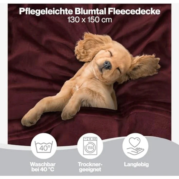 Blumtal Kuscheldecke flauschig - Oeko-TEX zertifizierte Fleecedecke 130x150 cm - Wohndecke 130x150 cm - Decke Couch Wohn- & Kuscheldecke - Flauschdecke - Wohndecke Kuscheldecke 130x150 cm Dunkelrot – Bild 4