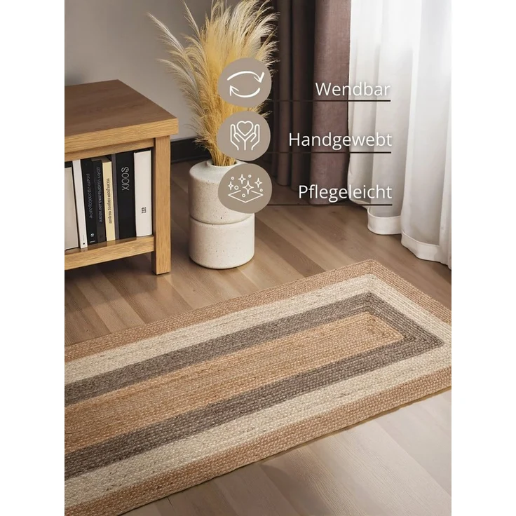 HANSE Home Teppich Juno Fusion Juteteppich, rechteckig, Höhe: 9 mm, Jute, Shape, Handgemacht, Wohnzimmerteppich, Naturteppich, Wohnzimmer – Bild 3