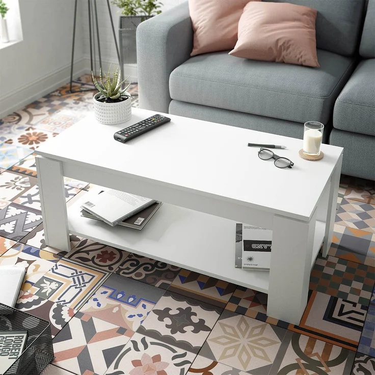Calicosy 'AMBIT' Couchtisch mit hochklappbarer Tischplatte L102 cm - Weiß – Bild 2