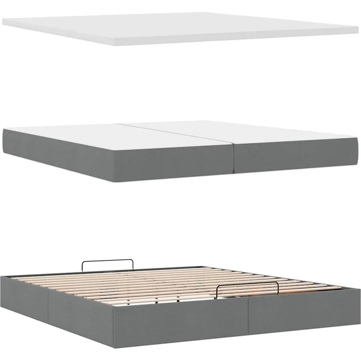 vidaXL Ottoman-Bett mit Matratzen Dunkelgrau 200x200 cm Stoff 3313183 – Bild 6