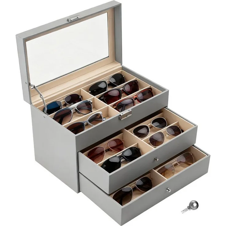 Youyijia Aufbewahrungsbox Brillenbox Eleganter Brillenkoffer aus Kunstleder mit Sichtfenster