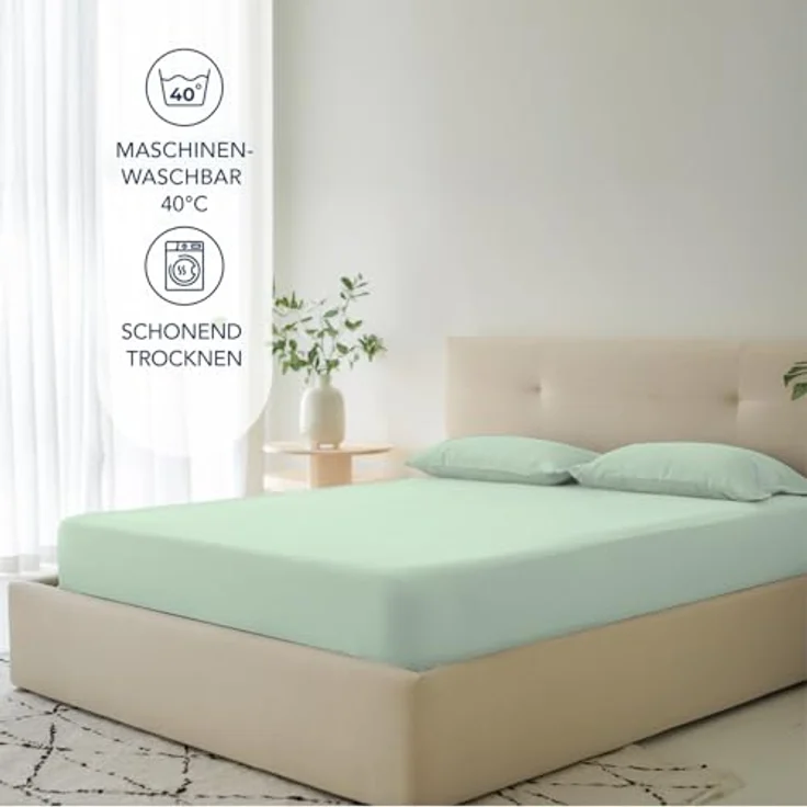 Dreamzie Spannbettlaken 200x200 cm - 35 cm Tiefe Tasche - 100% Mikrofaser Bettlaken - Hellgrün, Schadstoffgeprüft(Oeko TEX), Bettlaken mit Gummizug – Bild 6