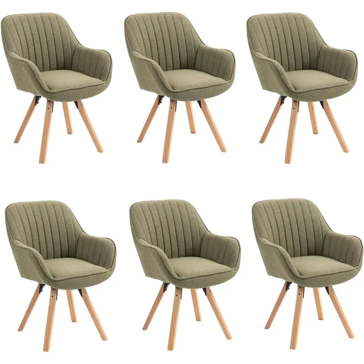 MEUBLE COSY Esszimmerstühle Drehbar 6er Set Küchenstuhl Polsterstuhl Drehstuhl mit Armlehne Sessel Schminkstuhl aus Stoff Massivholzbeine für Esszimmer Wohnzimmer Arbeitszimmer, Grün
