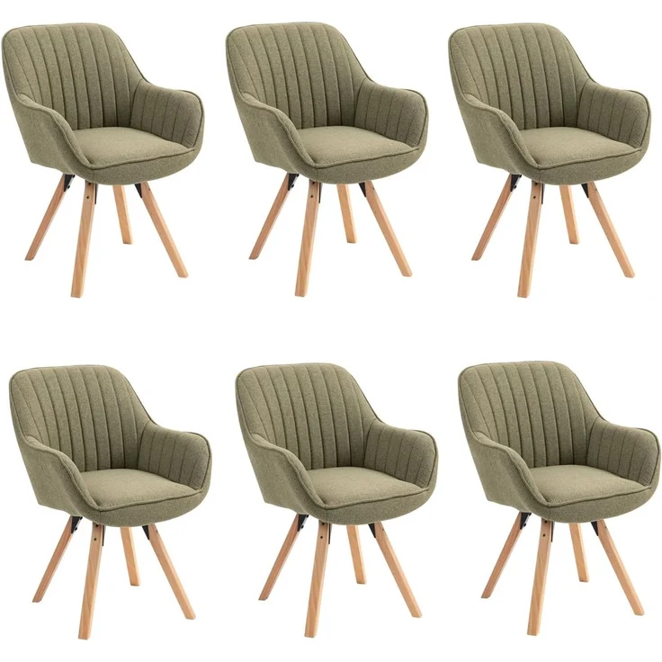 MEUBLE COSY Esszimmerstühle Drehbar 6er Set Küchenstuhl Polsterstuhl Drehstuhl mit Armlehne Sessel Schminkstuhl aus Stoff Massivholzbeine für Esszimmer Wohnzimmer Arbeitszimmer, Grün