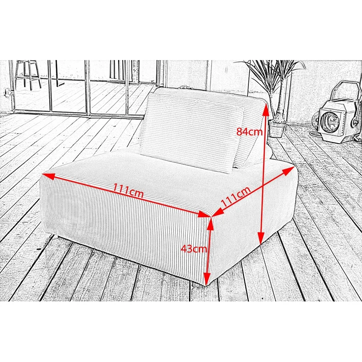 KAWOLA Hocker WIOLO SOFT Polsterhocker mit Rückenkissen Cord cremeweiß 84 x 111 x 111 cm – Bild 10