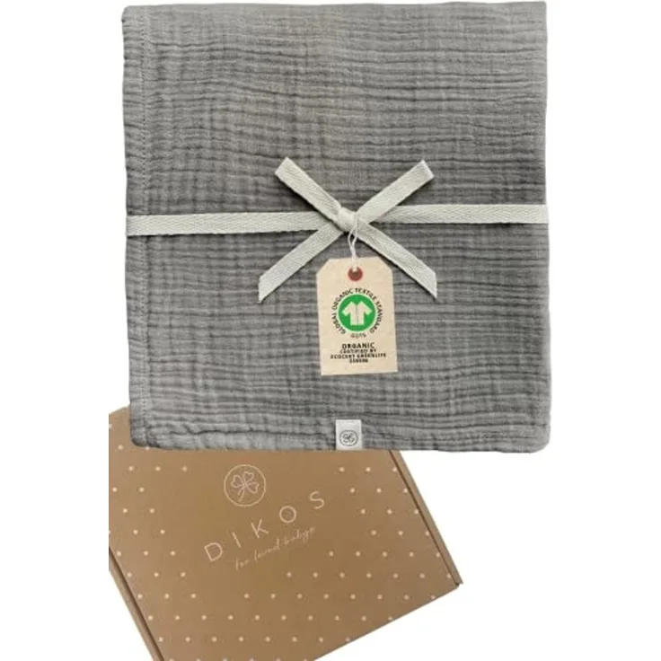 Babydecke Baby Mulltuch, 120x120 cm, 100% Bio-Baumwolle Spucktuch, Musselin, DIKOS, PREMIUM Qualität, 120x120 cm, atmungsaktiv, nachhaltig, kuschelweich