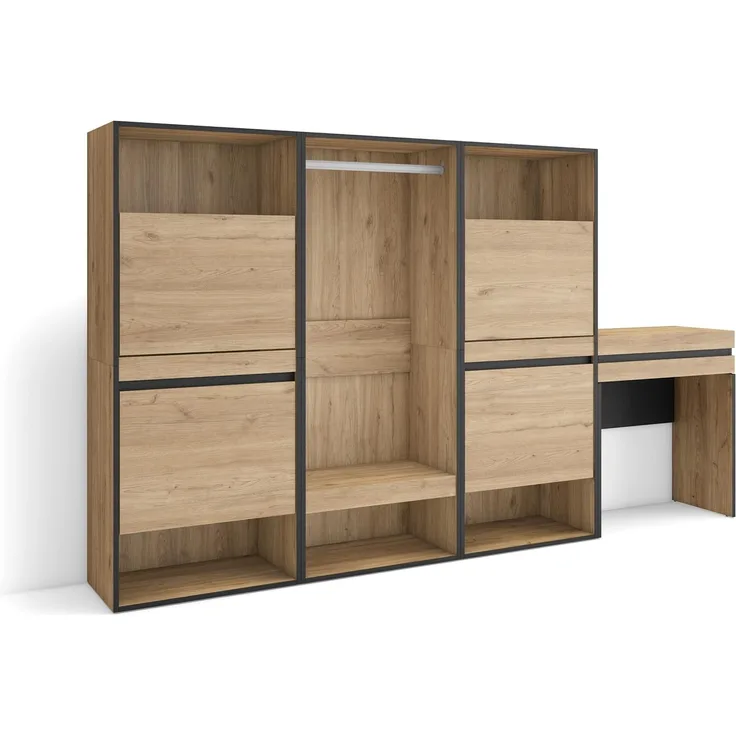 Skraut Home | Schuhregal, Schuhschrank | Schuhaufbewahrung | 250 x 145 x 35 cm | Für Schlafzimmer, Zimmer | Offener Kleiderschrank | Schminktisch | Moderner Stil | Eiche