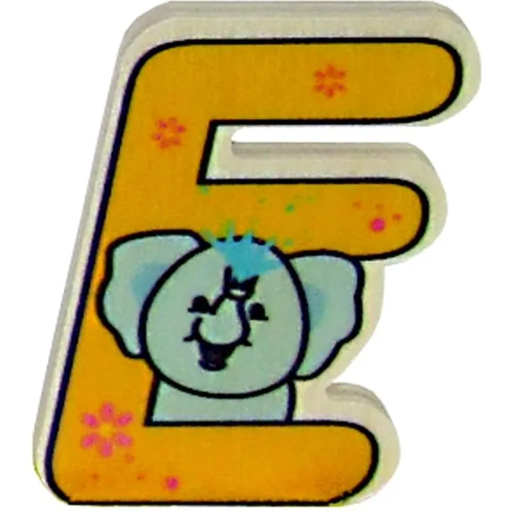 Hess Holzspielzeug 0044E - Buchstabe aus Holz, mit buntem Tiermotiv passend zum Vokal E, ca. 5x6 cm groß, handgefertigt, als Dekoration für´s Kinderzimmer