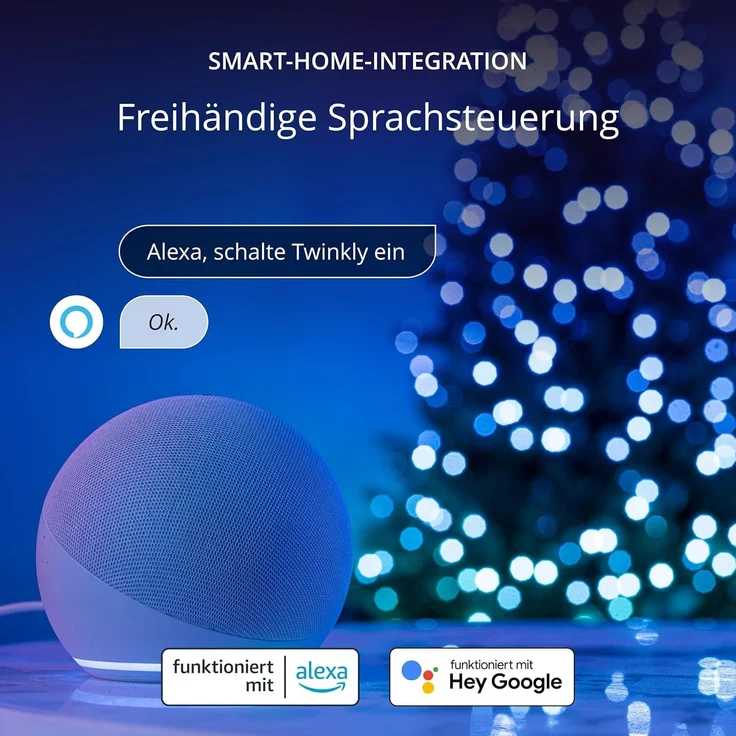 Twinkly Strings Pearls 100 LED, LED-Lichterkette in Perlenform, RGB LED-Lichter Mehrfarbig, Kompatibel mit Alexa & Google Home, Gaming-Lichter, Stromversorgung über USB-C, Grünes Kabel, 6m – Bild 7