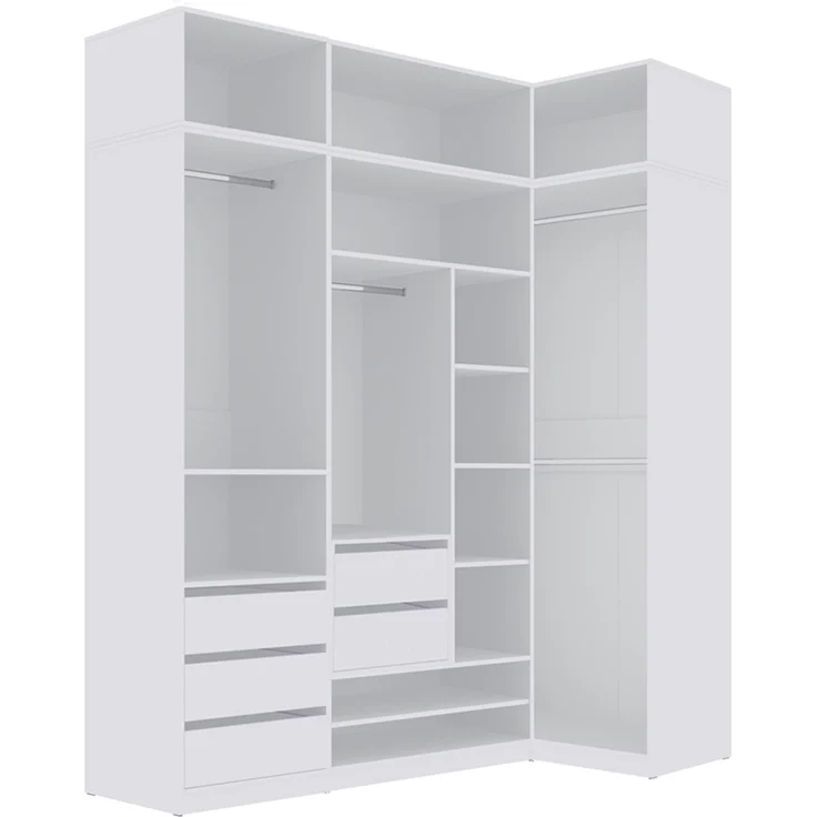 Marmex Möbel Tres Set-D/N (B) Eckeinbauschrank mit Regalen, Schubladen und Kleiderstangen, offener Kleiderschrank system mit Aufsatz, laminierte Spanplatte, weiß 111/190x246x51 cm – Bild 10